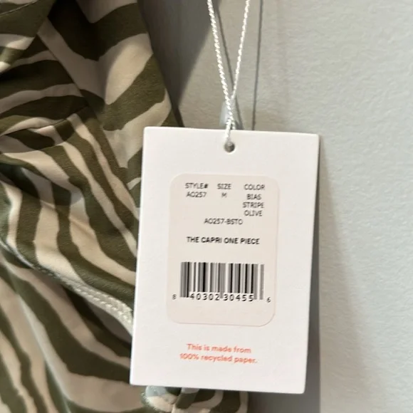 NWT Andie Swim Capri Wrap Front One Piece in Bias Stripe Olive M - Picture 8 of 11